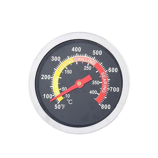 2 3/8" Face 800F Charcoal BBQ Thermometer, Barbecue Temperature Gauge Grill Pit Wood Smoker Outdoor Meat Beef Pork Lamb Cooking Heating Camping Replacement Parts