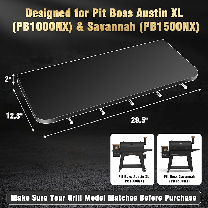Uniflasy Front Shelf for Pit Boss Austin XL & Savannah PB1000NX Accessories | PB1500NX 29.5" Heavy Duty Grill Prep Table with 5 Hooks, Space Saving Steel BBQ Front Shelf Grill Folding Shelf