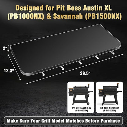 Uniflasy Front Shelf for Pit Boss Austin XL & Savannah PB1000NX Accessories | PB1500NX 29.5" Heavy Duty Grill Prep Table with 5 Hooks, Space Saving Steel BBQ Front Shelf Grill Folding Shelf