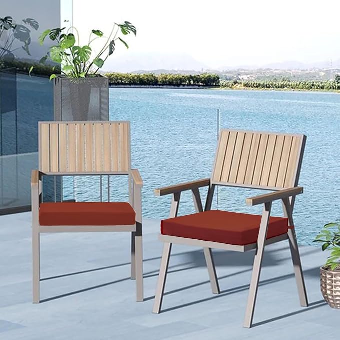 Cozyide Outdoor Chair Cushions, Waterproof Patio Seat Cushions with Adjustable Straps, Square Corner Patio Chair Cushions for Garden, Brick Red, 18.5x16x3 Inch (Pack of 4)