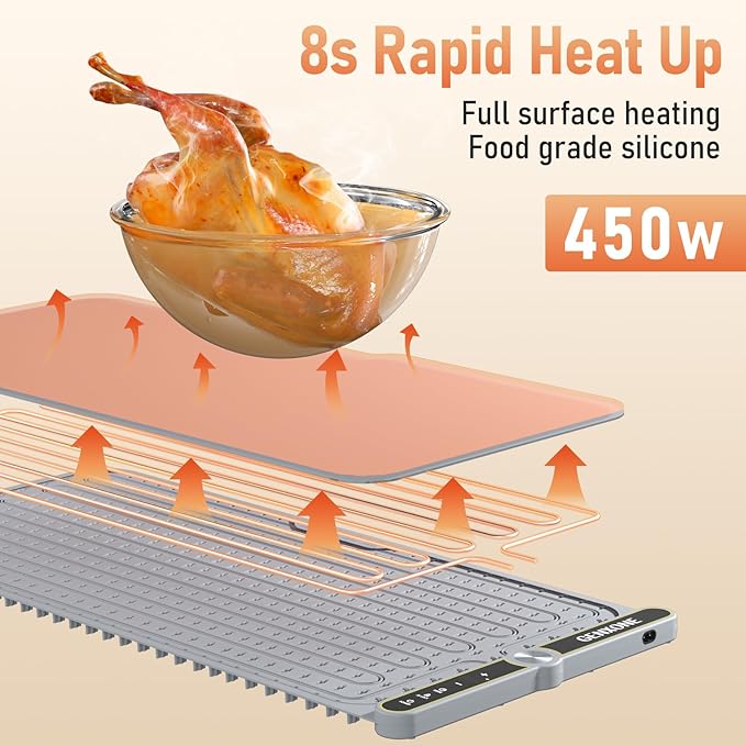Warming Mat for Food, Extra Large 31.5'' x 15'', 450W Electric Food Warmers for Parties Buffet, Portable Warming Tray with 9 Levels Temperature Setting, 8s Fast Heat up