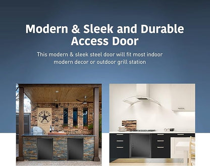 Anfrere 16.85" W x 24" H Outdoor Kitchen Door, Premium 304 Stainless Steel Black BBQ Panel Access Door for Outside Kitchen Commercial Grilling Station, Oven, Storage Cabinet