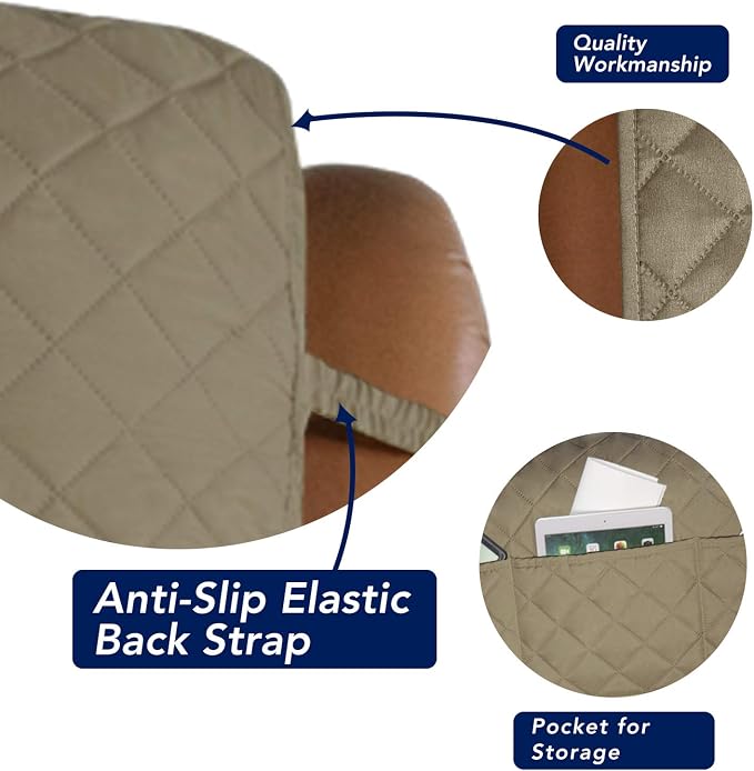 PureFit Reversible Recliner Chair Covers Couch Covers for Dogs, 28 in | Beige/Beige, Water Resistant Couch Protector, Washable Pet Couch Cover with Non Slip and Elastic Straps For Kids