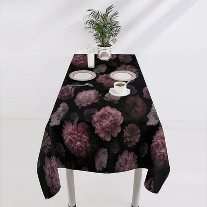 Vintage Florals Tablecloth, Gothic Summer Garden Peonies Flowers Rustic Roses Boho Botanical Plant Water Resistant Wipeable Table Cover for Picnic Party Holiday Kitchen Dinner Table 55"x55"