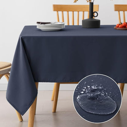 Amazon Basics Thin Rectangle Tablecloths, Water-Resistant Textured Fabric, Wrinkle Resistant, Washable Decorative Table Cover for Dining, Parties, 60" x 120", Navy Blue, Pack of 2
