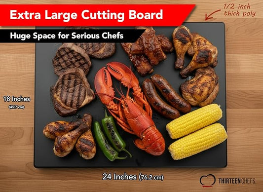 Thick XL 24x18 Plastic Cutting Board 0.75 Inch Thick, Extra Large NSF for Food Service, Black