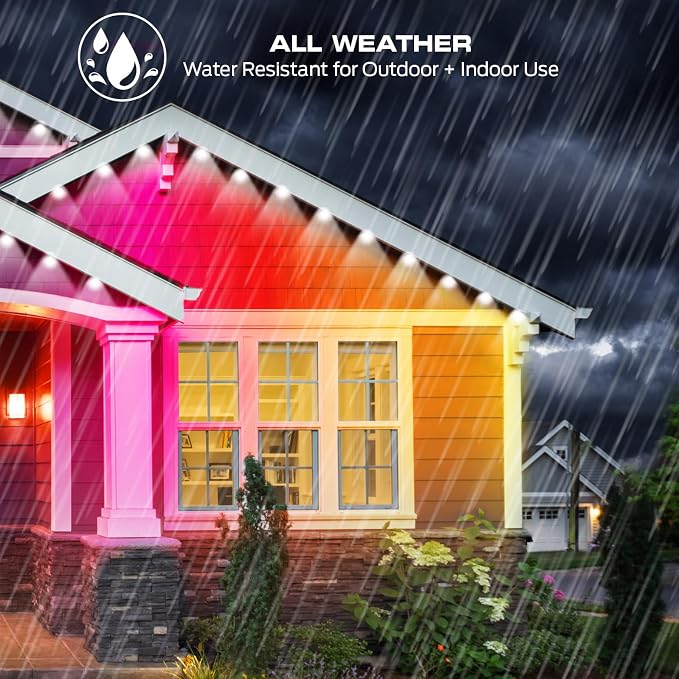 Monster Smart Permanent Outdoor Lights, 150ft, 108 LED Eaves Lights, RGB+IC+WW, Weather & Water Resistant, App & Voice Control, Compatible with Alexa and Google, for Patios, Gardens & Year-Round Use