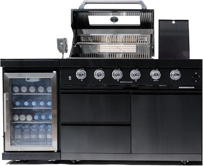 104" Modular Outdoor Kitchen Island With Grill And Side Burner, 4-burner 72,000 Btu Propane Bbq Island, Refrigerator, Separate Sink & Prep Station, For LP-Silver 72000BTU/65 Inch