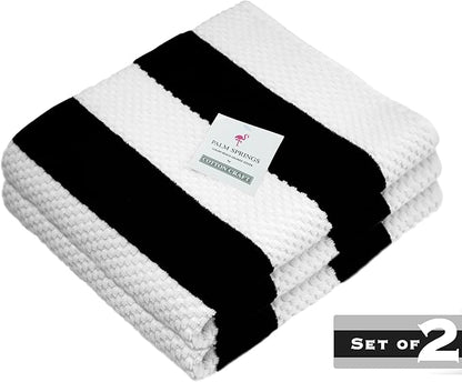 COTTON CRAFT Beach Lounge Chair Cover – 2 Pack Euro Spa Waffle Terry Towel Cabana Stripe Pool Chair Cover - 100% Cotton - 450 GSM Absorbent Quick Dry - Oversized 32 W x 82 L x 7 inch Pocket - Black