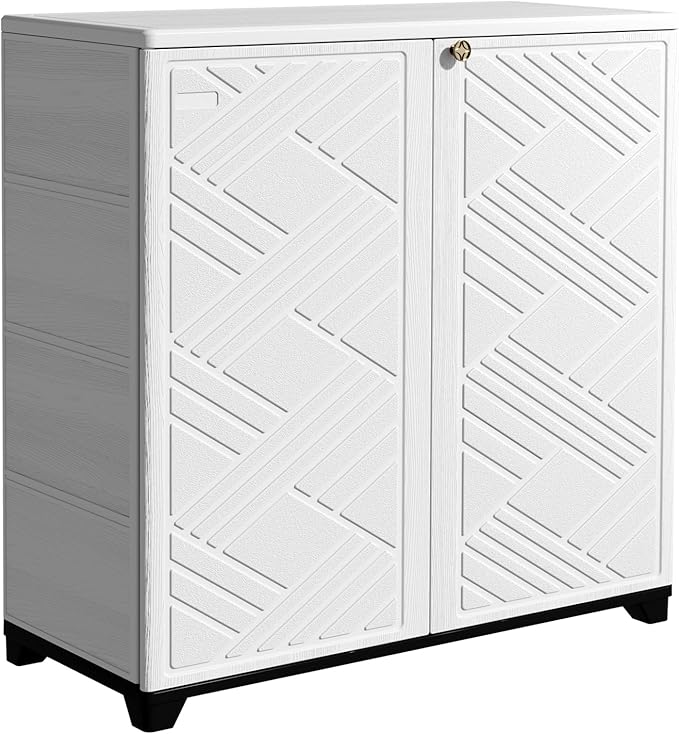Mrosaa Outdoor/Indoor Storage Box,Resin and Plastic Storage Cabinet Waterproof,Outdoor Cabinet for Patio/Garden/Balcony/Backyard/All Room(NO Shelf-White)