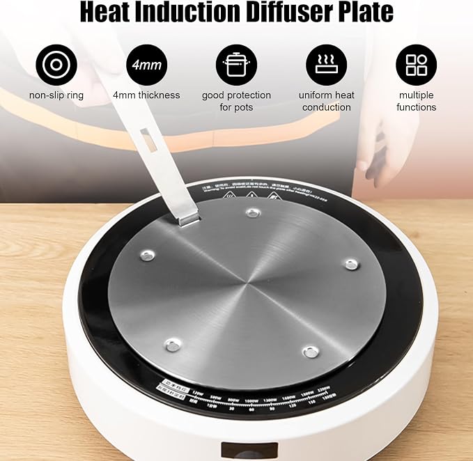 Longzhuo Heat Diffuser Plate, Grouarty Stainless Steel Induction Plate, Induction Cooktop Converter Plate with Handle, for Electric Gas Glass Cooktop Hob Ring (6.29 inches (16 cm))