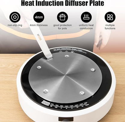 Longzhuo Heat Diffuser Plate, Grouarty Stainless Steel Induction Plate, Induction Cooktop Converter Plate with Handle, for Electric Gas Glass Cooktop Hob Ring (6.29 inches (16 cm))