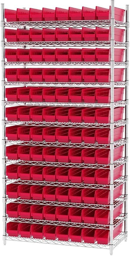 Akro-Mils 30128 Heavy Duty Plastic Shelf Bins, 18"x 4"x 4", Red, 12-Pack | Heavy Duty Nesting Storage Bins for Garage, Closet, Refrigerator, Kitchen, Cabinet, Drawer Organization, Pantry Organization