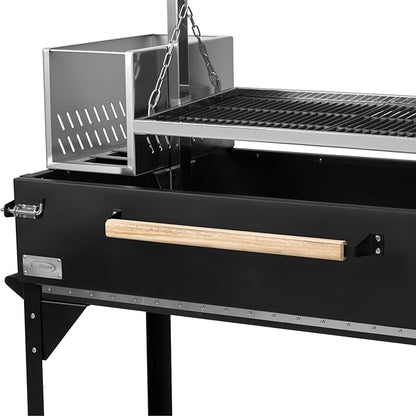 KoolMore 72 in. Charcoal and Wood BBQ Grill, Santa Maria Argentine Style Grill with Adjustable Grate, Heavy Duty, in Black