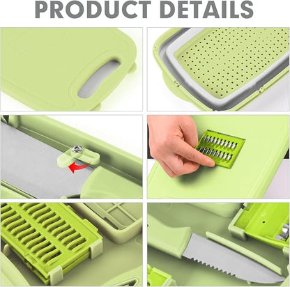 Camping Cutting Board, HI NINGER Collapsible Chopping Board with Colander, 9-In-1 Multi Chopping Board Kitchen Vegetable Washing Basket for Camping,Camping Gifts Camping Accessories for RV Campers