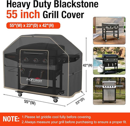 Exclusive Foldable 55 inch Grill Cover, 600D Heavy Duty Outdoor BBQ Cover for 3-4 Burners Grill, Waterproof Fade Resistant Barbecue Cover, Black