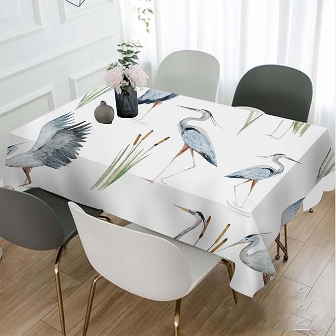 TKS MITLAN Tablecloth Grey Heron Table Cloth Rectangle Table 60 x 84 Inch Birds Reeds River Chinese Style Kitchen Decorations for Home Dinner Party