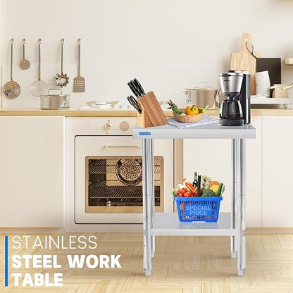 KUARBARR Stainless Steel Table for Prep & Work with Undershelf 18 x 24 Inches NSF Metal Commercial Kitchen Prep Table with Adjustable Under Shelf Worktable for Restaurant Home Outdoor