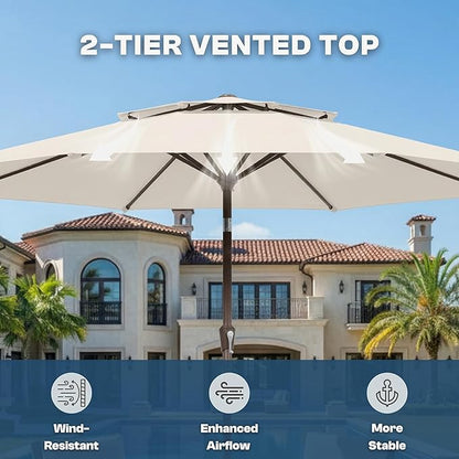 Outdoor Patio Umbrella, 2 Tiers Market Table Umbrella with 8 Sturdy Ribs, Push Button Tilt and Crank, UPF50+ UV Protection for Deck, Pool, Garden and Backyard