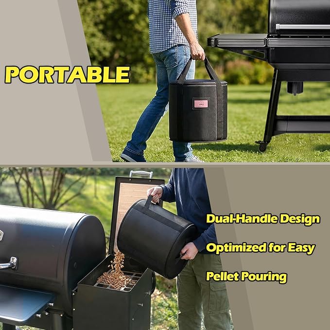 Upgraded 2PCS 32LBS Pellet Grills Stay Dry Pellet Bin with Waterproof Cover - Wood Pellet Storage Bag Container - Smoker Pellet Dispenser - Anti-Shock Foam Layer Reduces Wood Pellets/Charcoal Chipping