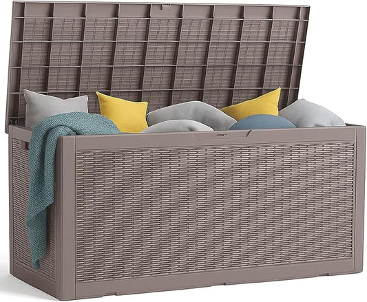 PatioZen 320 Gallon Large Resin Deck Box, Lockable Outdoor Storage Box for Patio Cushions Storage Furniture,Garden Tools, Pool Supplies, Weatherproof and UV Resistant (Grey)