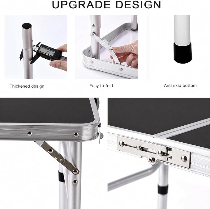 YUFIFAIRY Small Folding Table Portable, 24''L x16''W Foldable Camp Table | Lightweight Aluminum Frame, 3 Adjustable Height 10"/19"/27.5", For Indoor, Outdoor, Cooking, Picnic, Black Table