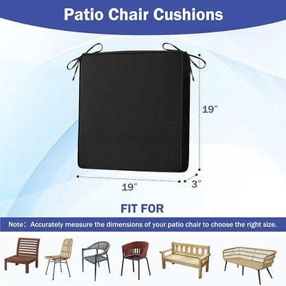 IASEAHK Patio Chair Cushions, 19" x 19" x 3" Outdoor Chair Cushions Set of 4, Waterproof Outdoor Cushions for Patio Furniture, Outdoors Seat Cushions with Handle and Ties, Black