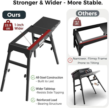 Foldable and Portable Stand for Blackstone 17" & 22" Griddles | Heavy-Duty Outdoor Grill Table with Adjustable Legs, Side Shelf, Utensil Hooks, BBQ Stand for Camping, Tailgating, Backyard