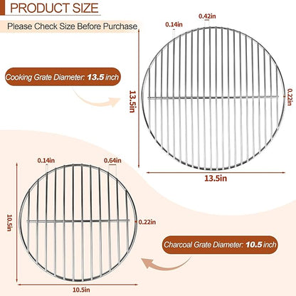 13.5" Cooking Grate & 10.5" Charcoal Grate Kit, Grill Grates Fit for Weber 14'' Smokey Joe Silver&Gold Tuck-n-Carry Charcoal Grills, Heavy-Duty Steel 7431 7439 Replacement for Weber Grate kit