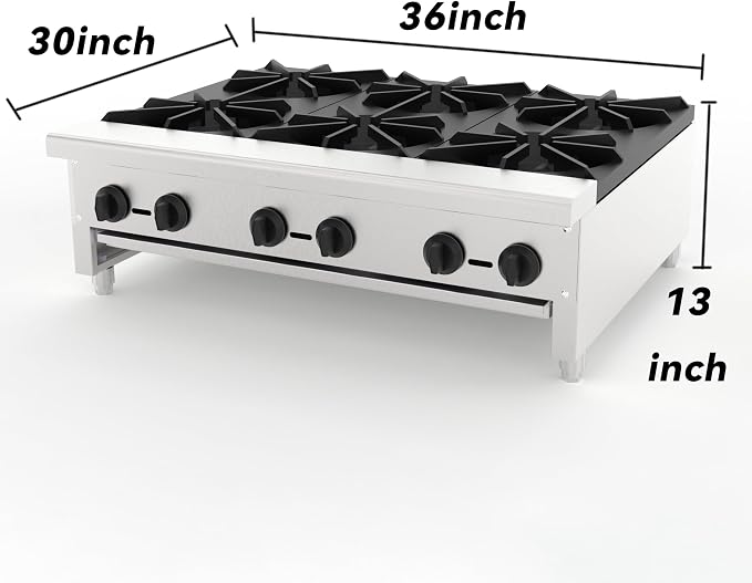 Stainless Steel Stoves,Portable Cooktop with 6 Burners–168,000 BTU,Comes with Conversion Kit for Both Propane & Natural Gas Cooktop Combo.Commercial Gas Stove for Restaurant & School Cafeteria.