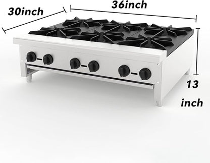Stainless Steel Stoves,Portable Cooktop with 6 Burners–168,000 BTU,Comes with Conversion Kit for Both Propane & Natural Gas Cooktop Combo.Commercial Gas Stove for Restaurant & School Cafeteria.