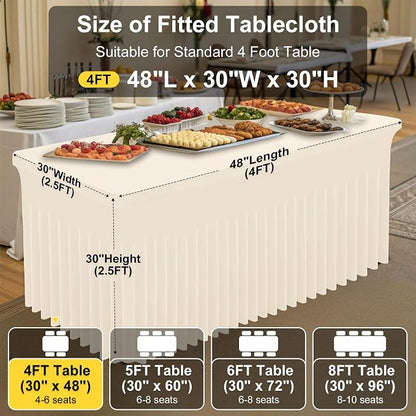 Smiry 2 Pack Spandex Elastic Fitted Table Cloth Skirt for 4FT Table | Stretch Washable Table Cloth, Banquet Table Cover for Wedding, Party, Indoor & Trade Shows, (Beige, 48Lx30Wx30H)
