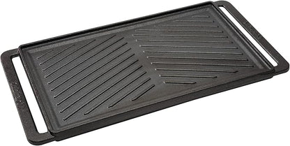 Cuisinart Reversible Cast Iron Grill/Griddle Plate, 15.75” x 9” Pre-Seasoned Cooking Surface with Flat and Ribbed Sides, Stovetop Griddle for Electric Ranges, Use on Stove, Campfire, or Gas Grill