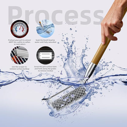 HOUSE AGAIN Grill Brush and Scraper Bristle Free with 3 Replacement Head 304 Stainless Steel Food-Grade Grill Accessories, Safe BBQ Cleaner Brush Strong Barbecue Cleaning Brush for Outdoor Grill Grate