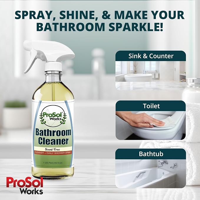 Bathroom Cleaner 16 oz Daily Cleaning Spray | For Shower Curtain, Sink, Shower, Tile, Bathtub, & Toilet, Reveals Natural Shine, Refreshing Scent, Safe on All Surface.