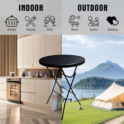 GUAGUA 32inch Folding Cocktail Tables, Bar Height, 2 Pack, Black | 32in round bar-height tables with foldable legs for parties, weddings, catering, and portable indoor or outdoor setups.