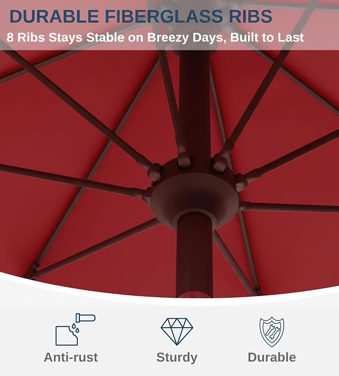 9FT Auto-Tilt Patio Umbrella|Outdoor Market Table Umbrella with 8 Fiberglass Ribs for Pool,Deck&Backyard