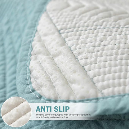 vctops Cotton Quilted Couch Covers for Sectional Sofa (Blue,28"x35") | Geometric Washable Non Slip Sofa Slipcover for Dogs, Children, Pets Furniture Protector Cover