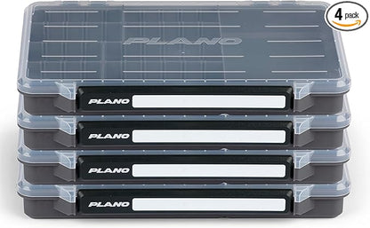 Plano StowAway 3600 50/50 Split Stow Tackle Box, 4-Pack, Corrosion-Preventive Rustricor, Single Latch Design, Transparent DuraView Lid, Stackable Storage for Fishing Bait, Lures and Gear