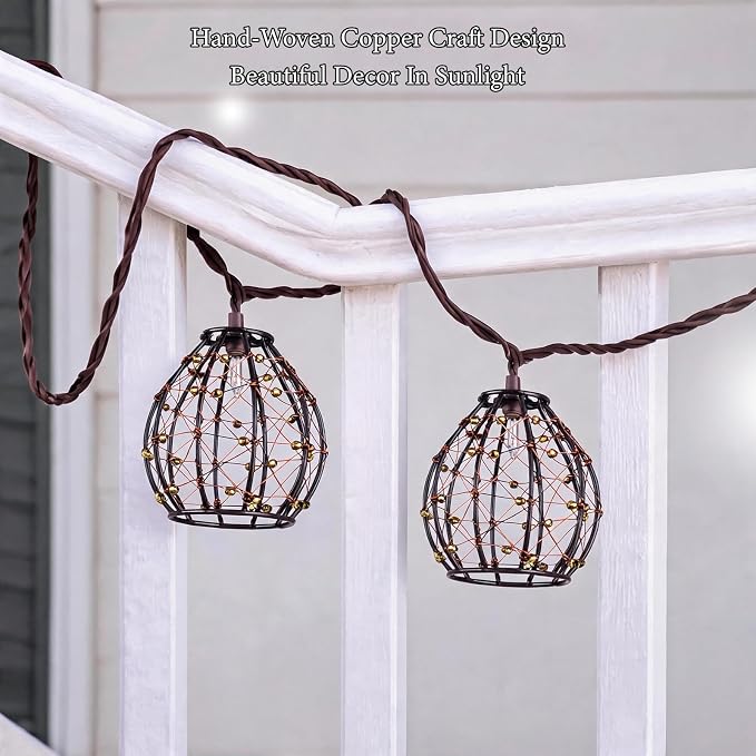 2 Pack Decorative String Lights, 8.5ft with 10 Gold Beaded Copper Wire Lanterns, UL Certified Connectable Fairy Lights for Indoor & Outdoor Porch, Garden, Patio, Wedding Decor
