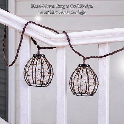 2 Pack Decorative String Lights, 8.5ft with 10 Gold Beaded Copper Wire Lanterns, UL Certified Connectable Fairy Lights for Indoor & Outdoor Porch, Garden, Patio, Wedding Decor