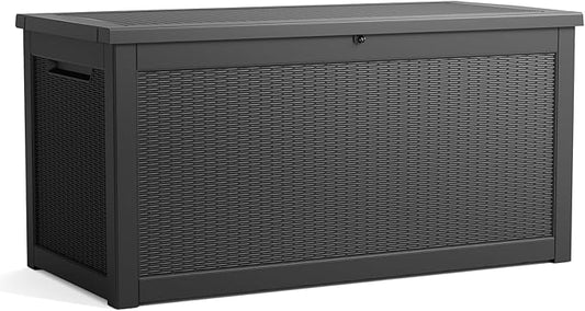 320 Gallon Outdoor Storage Box Waterproof, Resin Lockable Deck Box with Lid, Large Capacity Weatherproof Container for Patio Furniture Pool Accessories, Cushions(Black, 320 Gallon)