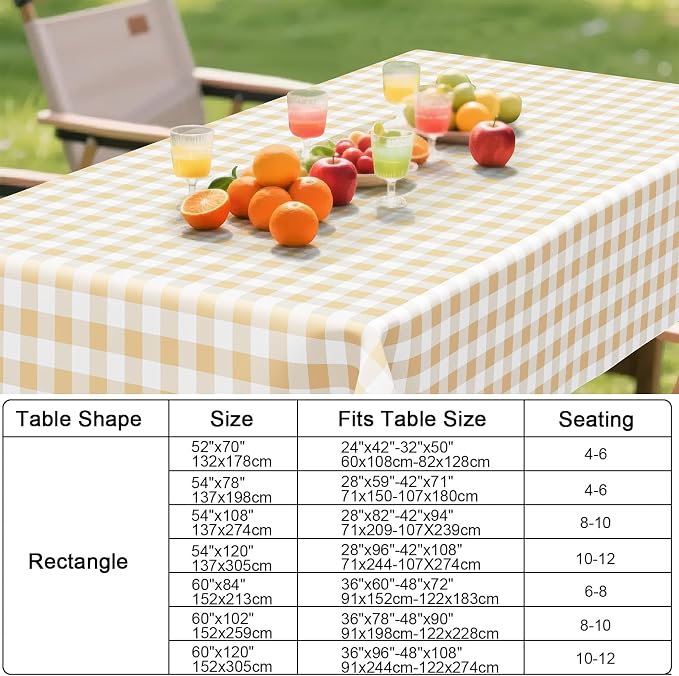 Smiry Picnic Table Cloth, Vinyl Tablecloths with Flannel Backing, 60"x84" | Waterproof Rectangle Table Cloth, Wipeable Buffalo Plaid Table Cover for Indoor and Outdoor (White & Beige)
