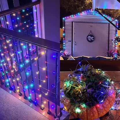 QITONG Multicolor Solar Fairy Lights, 2 Pack Each 66ft 200 LED String Lights Outdoor, Silver Wire Solar Christmas Lights with 8 Modes