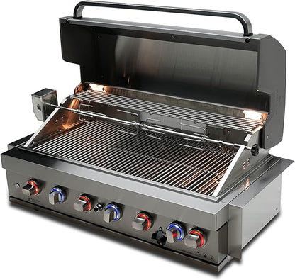 Mont Alpi Premium 44"W x 23"D x 21"H Stainless Steel 6-Burner 87000 BTUs Outdoor Kitchen Kitchen Island Heavy Duty Propane Built-in BBQ Grill Head with Infrared Rear Burner + Rotisserie Kit + Cover