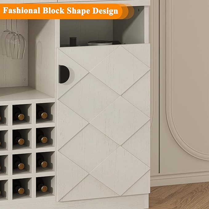 kepptory 72" Tall Kitchen Pantry Storage Cabinet, Freestanding Bar Cabinet with RGB LED Light, White Kitchen Buffet Sideboard with Doors for Dining Room Living Room