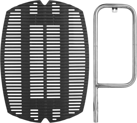 DELSbbq 7583 Cast Iron Grate and 41862 Grill Burner for Weber Q200 Q220 Q2000 Q2200 396000 396001 566002 53060001 Grills, Replacement Parts for Weber 7645, 41862