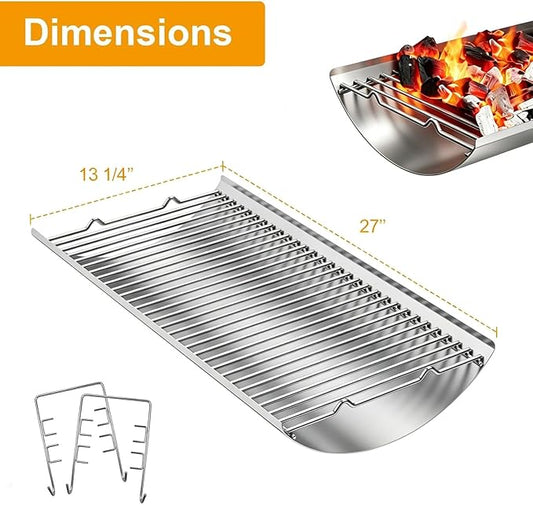 LS'BABQ Stainless Steel 27 Inch Charcoal Ash Pan Replacement for Chargriller Charcoal 1224 1324 2121 2222 2727 2828 2929, Charbroil 17302056 Grills, Charcoal Tray Grates with 2pcs Fire Grate Hangers