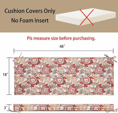 Magpie Fabrics Patio Bench Cushion Cover 48x18x3 Inch, NO Insert! Water Resistant Outdoor Loveseat Replacement Cover with Zipper (Botanical Red Orange)