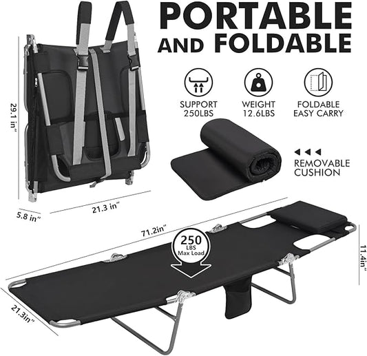 3 in 1 Women Comfort Backpack Tanning Beach Chair with Face Hole & Cushion | Portable Folding Lounge Sun Chair for Adults Outside Reading Sunbathing Poolside | Reclining 6 Position | 2 Pack